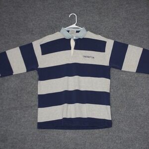 Barbarian Rugby Shirt Mens XL Blue Grey Striped Long Sleeve Denim Collar